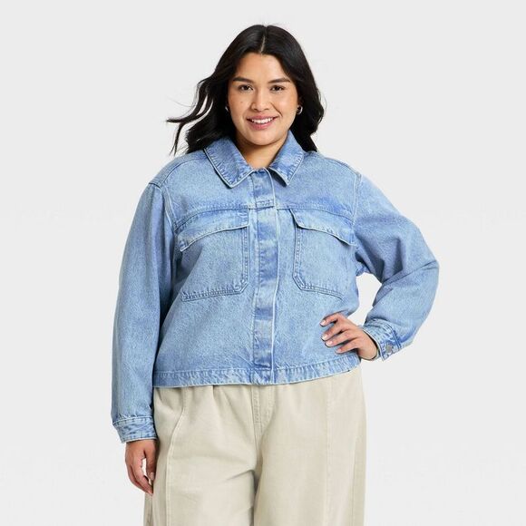 Universal Thread Jackets & Blazers - Women's Cropped Painter Denim Jacket - Universal Thread Medium Wash 2X